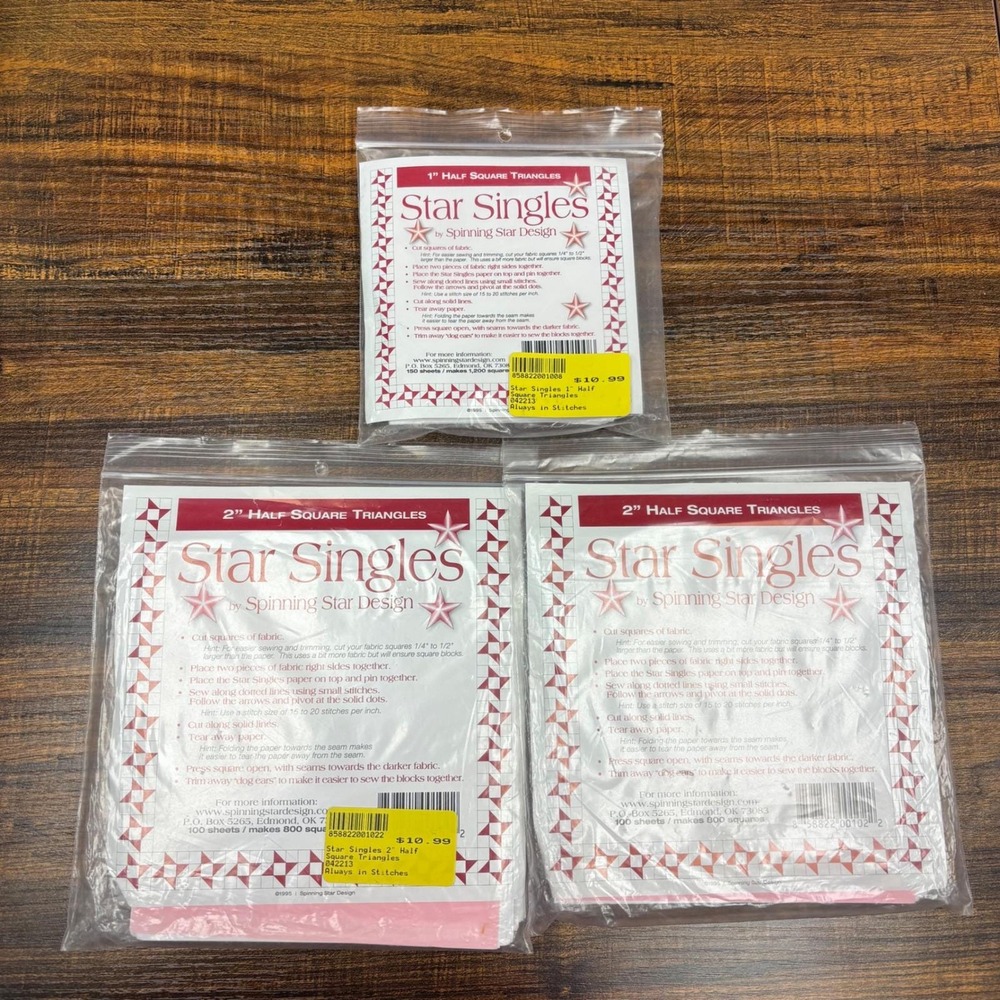 Star Singles Spinning Star Design Half Square Triangle Paper Set 1" & 2" Bundle